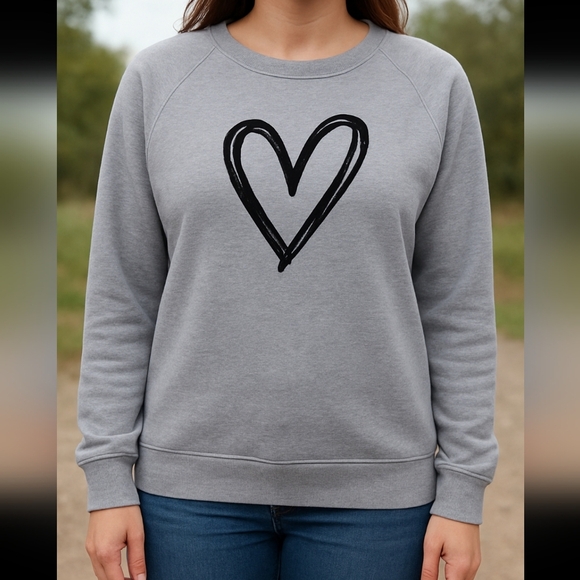 Cozy Gray Heart Sweatshirt, NWT - Size Large - Picture 1 of 3